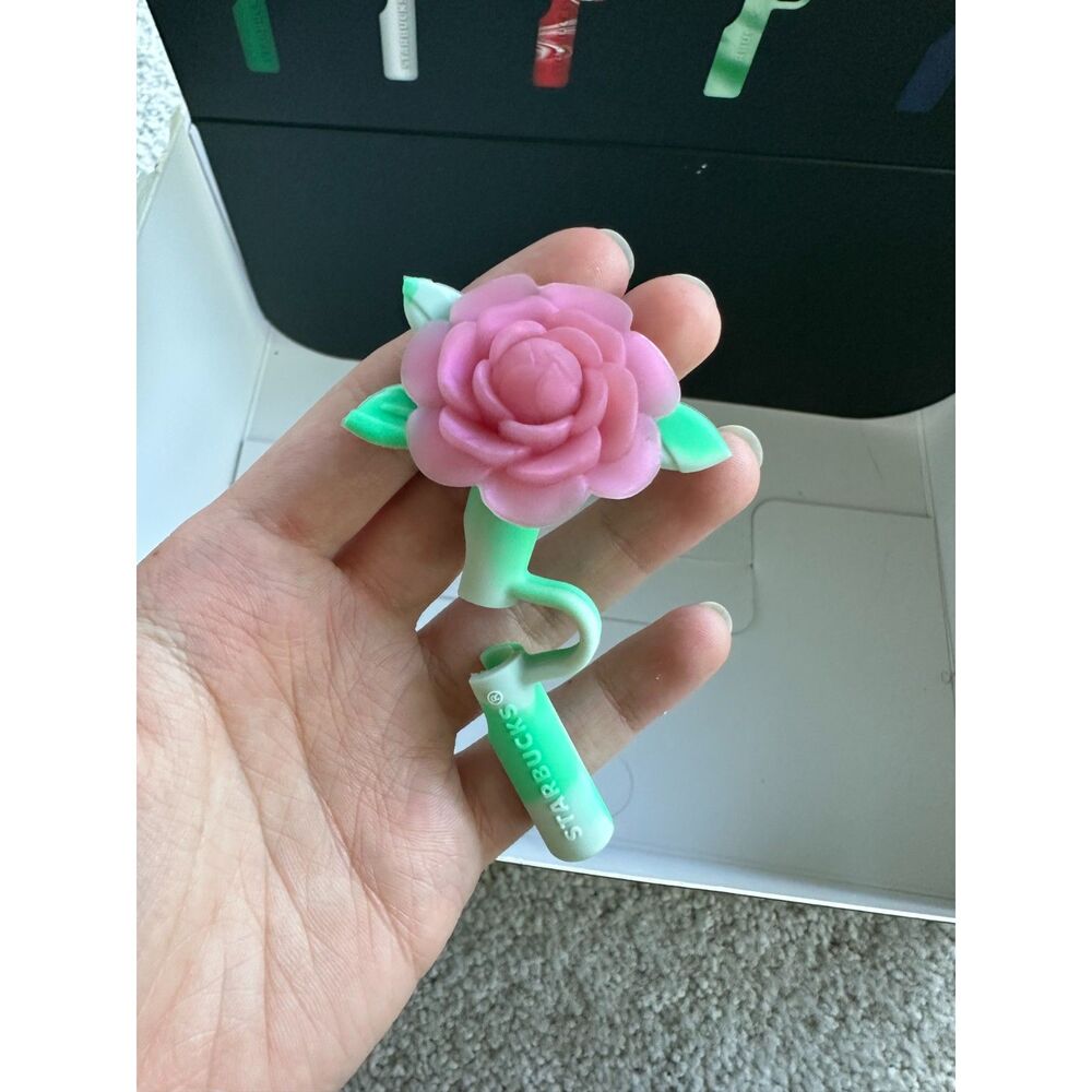 NWT Starbucks Surprise Straw Stopper, Pink Rose Flower